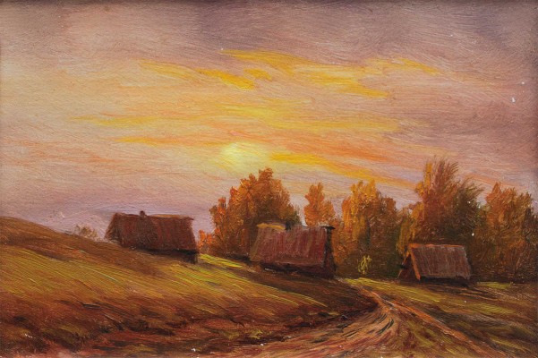 Борисов Николай Андреевич. Вечерний деревенский пейзаж 